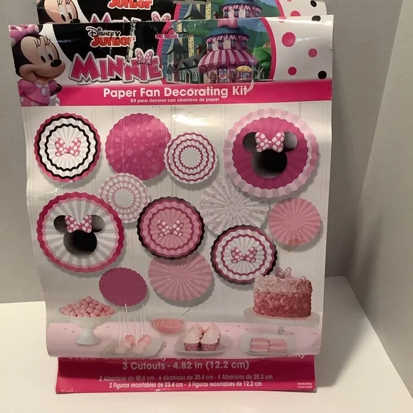 Disney‎ Minnie Mouse Paper Fan Decorating Kit - Pink and Black 2 PK - Picture 2 of 7